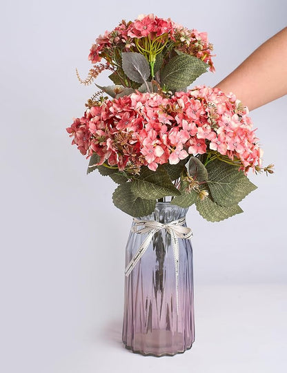 Hydrangea Artificial Flower 3pcs Realistic Faux Silk Hydrangeas Fake Flowers Bouquets Arrangements Decor for Wedding Spring Mother's Day, Home Table Decorations, Sunset Pink Flower