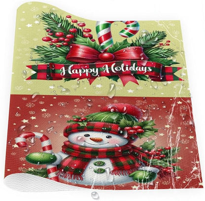 Christmas Waffle Santa Claus Cute Placemats Set of 4 PVC Vinyl Non Slip Table Mats Heat Resistant Place Mats Washable Wipeable Dining Table Mat for Kitchen Decor Party Indoor Outdoor Decorative Gift