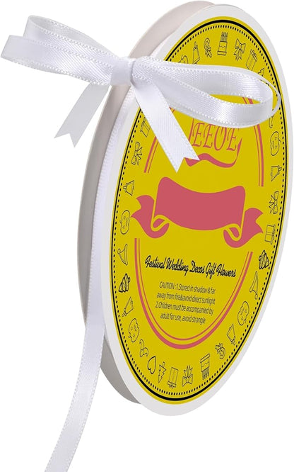 Double Face White Satin Ribbon 1/4 inch X 50 Yards Polyester White Ribbon for Gift Wrapping Very Suitable for Weddings Party Hair Bow Invitation Decorations and More