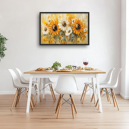 Farmhouse Sunflower Large Wall Art Country Flower Pictures Wall Decor Floral Canvas Daisy Print Painting Modern Artwork Home Decoration for Bathroom Office Living Room Bedroom Framed 24"x36"