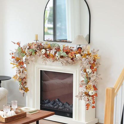 MIZII Fall Decor Artificial Maple Leaf Pumpkin Garland 6FT Fake Autumn Vines Garland Thanksgiving Halloween Harvest Decorations for Porch Mantle Table Centerpieces Fireplace Farmhouse (White PK)