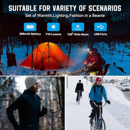 Christmas Stocking Stuffers for Men Adults, Beanie Hats with Light, USB Rechargeable LED Hand Free Headlamp, Birthday Gifts for Men, Women, and Teens, Ideal for Camping, Hiking, 2 Pack, Red