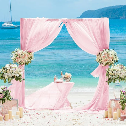 VOK Pink Wedding Arch Draping Fabric Chiffon Curtains, 29in x 18Ft Sheer Chiffon Outdoor Curtain for Wedding Ceremony Birthday Party Decoration (Light Pink,4 Panel)