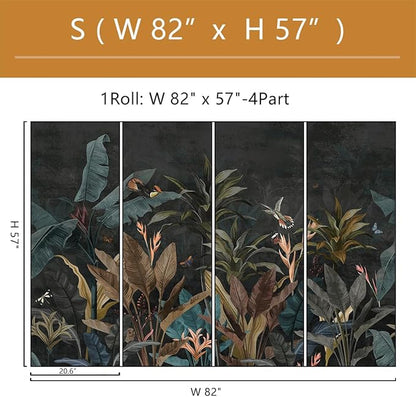 Dark Jungle Wallpaper Peel and Stick Tropical Plant Leaves Self Adhesive Mural for Living Room Bedroom 82"x57"