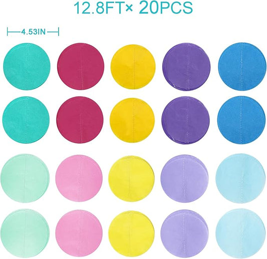 256Ft Pastel Party Decorations Big Circle Dot Backdrop Streamer Pastel Tissue Paper Polka Dots Hanging Curtain Garland for Birthday Wedding Bachelorette Engagement Baby Shower Macaron Party Supplies