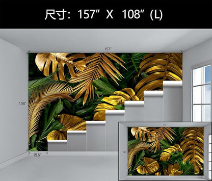WFBHUA-Green and Gold Palm Leaf Wallpaper Peel and Stick Tropical Jungle Self Adhesive Wall Mural for Living Room Bedroom