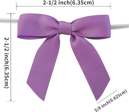 50pcs 2-1/2" Purple Satin Ribbon Bows with Twist Ties Mini Ribbon Bows for Candy Partiy Decoration Gift Packing&Wrapping Accessoried(Purple)