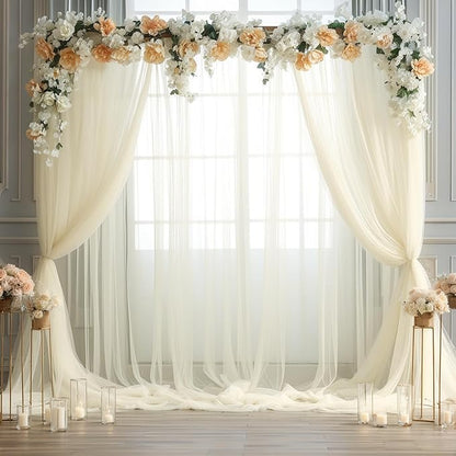 Ivory Tulle Backdrop Curtain for Wedding Parties 10ft x 8ft Sheer Backdrop Curtains for Bridal Shower Birthday Baby Shower Photo Shoot Background Decorations 2 Panels 5ft x 8ft