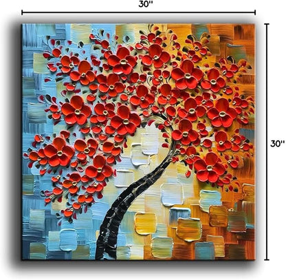 YaSheng Art - contemporary artwork handmade Oil Painting On Canvas Red Flowers Paintings Modern Home art wall decor Abstract Art picture Canvas Art Ready to hang 30x30inch