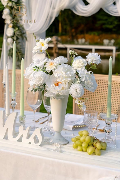 TINGE TIME Artificial Flowers Combo Mix Silk Flowers White Roses w/stem for DIY Wedding Bridal Bouquets Baby Shower Floral Arrangement Table Centerpieces Home Decorations (Ivory White)