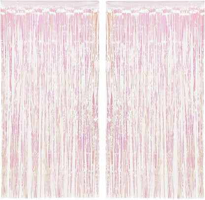xo, Fetti Decorations Iridescent Fringe Foil Curtain - Set of 2 | Bachelorette Party Bridal Shower Backdrop, Wedding, Birthday Photo Booth