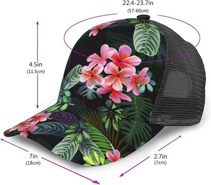 Tropical Pink Flowers Hats Women Men Hawaii Trucker Hat Adjustable Snapback Mesh Baseball Cap Hat
