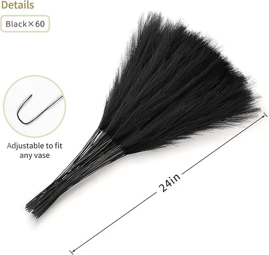 60pcs Black Pampas Grass - 24 Inch Faux Pampas Grass Decor, Short Artificial Pampas Grass for Gothic Room Decoration, Wedding, Party, Halloween and Home Decor (Black)