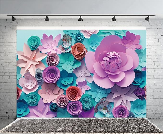 AOFOTO 5x3ft Handmade Paper Flower Backdrop Birthday Party Decoration Photography Background Baby Shower Kid Girl Newborn Artistic Portrait Activity Banner Photo Shoot Studio Props Vinyl Wallpaper