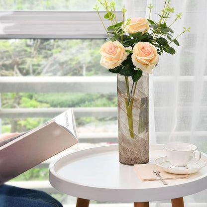 xmyzcd Beige Marble Vase Cylinder Vases Clear Plastic Flower Vase Easy to Clean for Centerpieces Homes Offices Kitchens
