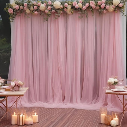 20x10 Dusty Rose Tulle Backdrop Curtains for Parties, Sheer Backdrop Curtain Wedding Photo Background Drapes for Baby Shower Photography Birthday Party
