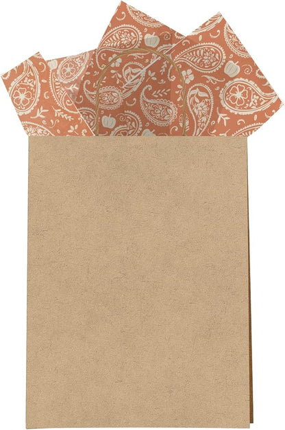 Orange Paisley and Pumpkins Printed Tissue Paper for Birthday Party Gift Bags or Boxes and Wrapping - Fall Bulk Decorative Art Tissue Paper for Packaging and Gifting | 24 Sheets 20" x 30"