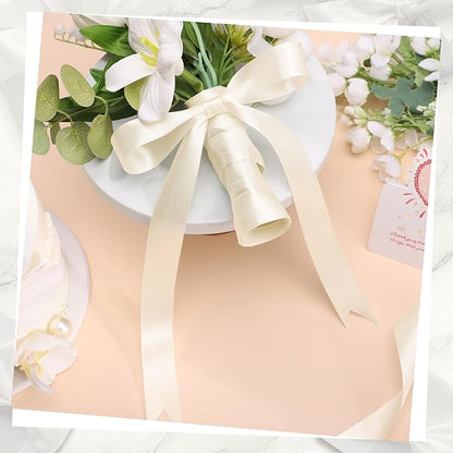Ivory Satin Ribbon 1 inch 60 Yards Double Faced Cream Ribbon for Crafts Hair Bows Gift Wrapping Home Decor Wedding Invitation Christmas Decorations