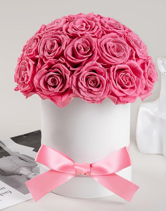 27 Forever Roses Dome in White Box, Eternal Real Roses Gifts for Women, Preserved Flowers for Delivery Prime, Anniversary, Valentine's Day, Christmas, Birthday for Her (Pink)