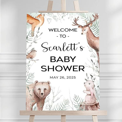 Personalized Baby Shower Welcome Sign For Boy Girl, Custom Forest Animal Yard Sign Decorations, Greenery Baby Shower Yard Signs, Cute Forest Animal Decorations Theme, Gender Reveal Sign