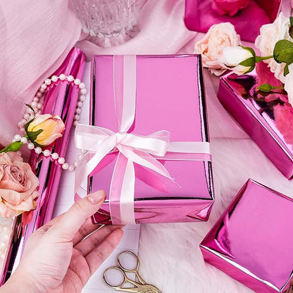 Merture Dark Pink Wrapping Paper Roll - 17 In X 33 Ft(46.5 sq.ft.) Metallic Dark Pink Solid Color Gift Wrap with Grid Cutting Lines for Valentines Day, Mothers Day, Wedding, Baby Shower, Birthday, Christmas