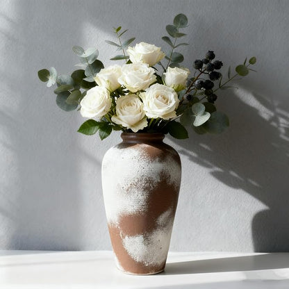 Large Ceramic Vase, 11 inch Minimalist Vase for Home Decor, Handmade Farmhouse Flower Vase for Table Centerpiece, Wedding, Living Room, Kitchen Decoration, Shelf Decor (Rust)