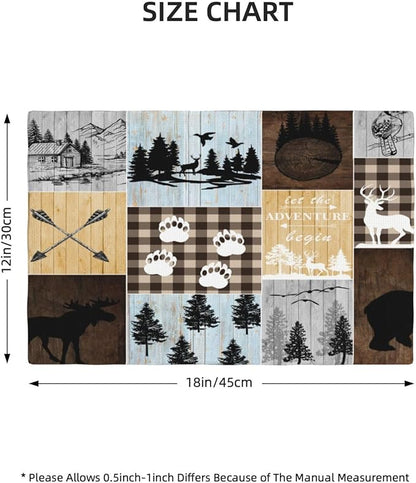Rustic Lodge Bear Deer Placemats 6 Pcs,Vintage Cabin Pine Cone Plaid Place Mats,Linen Dining Table Mats Home Kitchen Decor, 18 X 12 Inch 6 PCS, Style-22