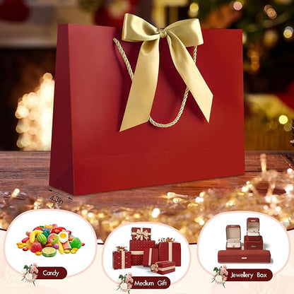 JMANNI 1PCS Large Gift Bag with Ribbon and 1 Greeting Card 2 Tissue Papers, Portable Paper Gift Bag with Handles, Birthday Gift Bags,Present Bags for Wedding Party,Mothers Day12.6" x 9.8" x 3.9"(Red)