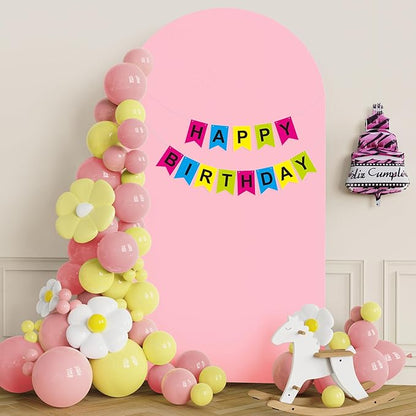Putros 7.2ft Metal Arch Stand with Cover Pink Spandex Fitted Wedding Arch Cover and Round Top Chiara Backdrop Stand Set for Birthday Party Baby Shower Decoration