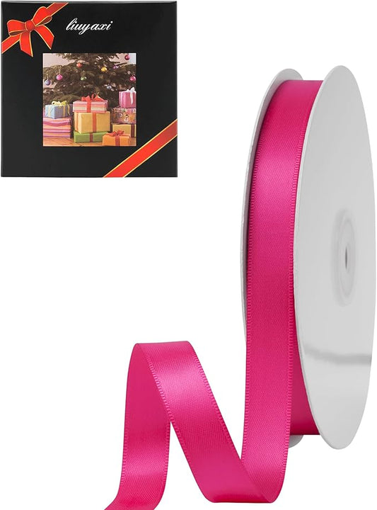 LIUYAXI Hot Pink Satin Ribbon, Double Faced 5/8" X Continuous 25 Yards Ribbons Perfect for Gift Wrapping Bows Bouquet Wedding Craft and More