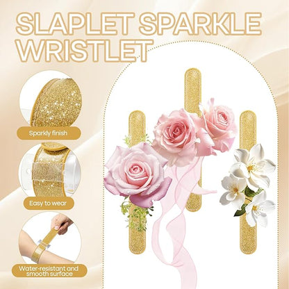 Corsage Wristlet Set of 6 - Gold Slap Bracelet Bands with Acrylic Base - Comfortable Corsage Wristlet Bracelets for DIY Crafting - Elegant Wrist Bands for Wedding - Prom - Party - Photoshoot (No Flowers Included)
