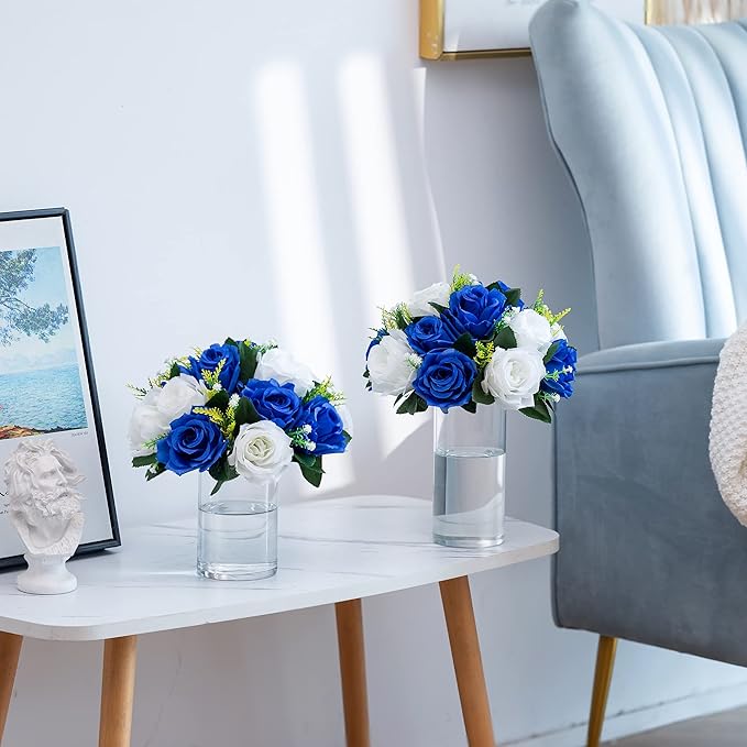 Sziqiqi Blue Artificial Flowers for Decoration Fake Kissing Flower Balls for Wedding Centerpieces Tables Flower Centerpiece Arrangement for Party Festival