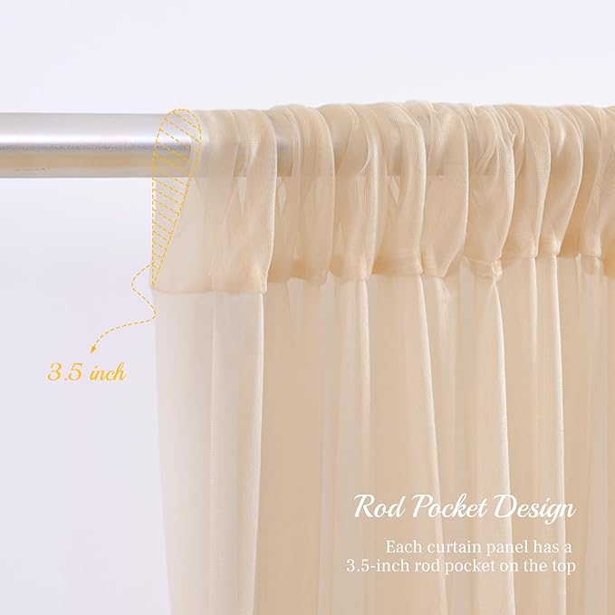 20x8ft Champagne Tulle Backdrop Curtain with Lights String for Parites, Sheer Backdrop Curtains for Wedding Baby Shower Birthday Party Photo Shoot Decorations