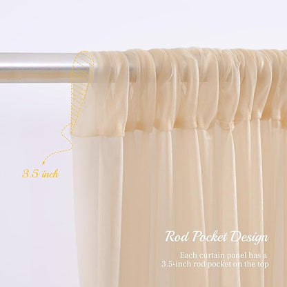 30x10ft Champagne Tulle Backdrop Curtain with Lights String for Parites, Sheer Backdrop Curtains for Wedding Baby Shower Birthday Party Photo Shoot Decorations