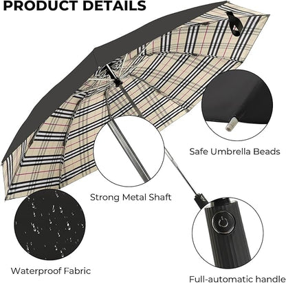 Compact Inverted Travel Umbrella, Automatic Open Close, 9-Rib 46 Inch Windproof Umbrella, Waterproof UPF 50+, Portable Umbrellas for Men, Women, Travel, and Daily Use
