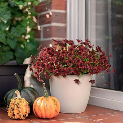 Artificial Fake Plants Flowers for Outdoor Outside Fall Decoration,24 Bundles Faux Silk Daisy in Planter UV Resistant Look Real for Home Front Door Porch Patio Garden Balcony Autumn Decor(Brown)