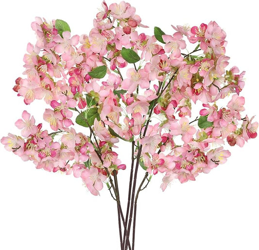 DILATATA Artificial Cherry Blossom Flowers 5 Pcs Silk Cherry Blossom Stems 22 Inch Long Stems Faux Silk Peach Flowers for Tall Vase Spring Decor Wedding Party Home Table Arrangement - Pink