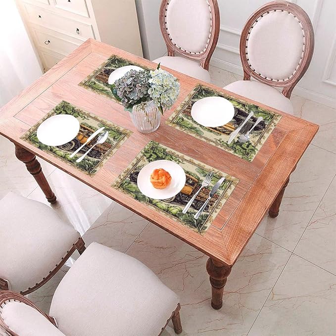 PVC Placemats Set of 1 Wipeable Table Mats Washable Heat Resistant Non Slip Vinyl Dining Table Mat for Kitchen Indoor Outdoor Patio Farmhouse Place Mats Retro Fall Truck Decorative