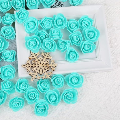 500pcs Foam Flowers Bulk Heads, Aqua Green Artificial Flower Mini Foam Rose for Crafts Wedding Bouquets Baby Shower Centerpieces Floral Arrangements Party Table Home Decorations(Aqua Green)