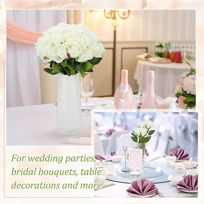 Jexine 50 Pcs Artificial Rose Flower Bulk Realistic Silk Fake Roses with Long Stem Plastic Artificial Flower Bouquet Real Looking for Home Wedding Centerpieces Party Decoration(Beige)