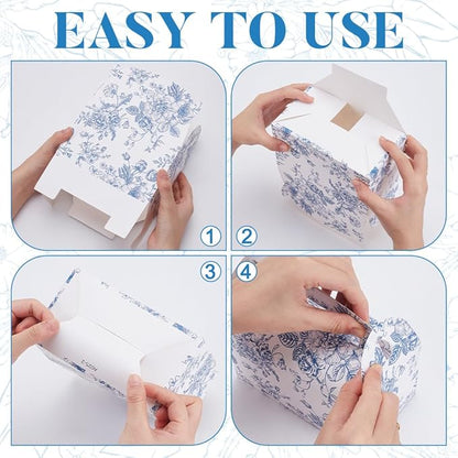 UNICRAFTALE 4pcs Blue Floral Party Gift Favor Boxes with Handles Flower Pattern Gable Box Chinoiserie Floral Printed Paper Candy Box for Wedding Birthday Tea Bridal Shower Party Supplies