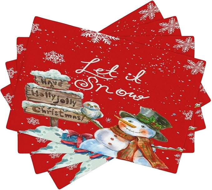 Santa Claus Placemats Red Country Farmhouse Winter Christmas Snowflake Cute Snowman Placemats Table Kitchen Dining Party 12x18 Inch Set of 4