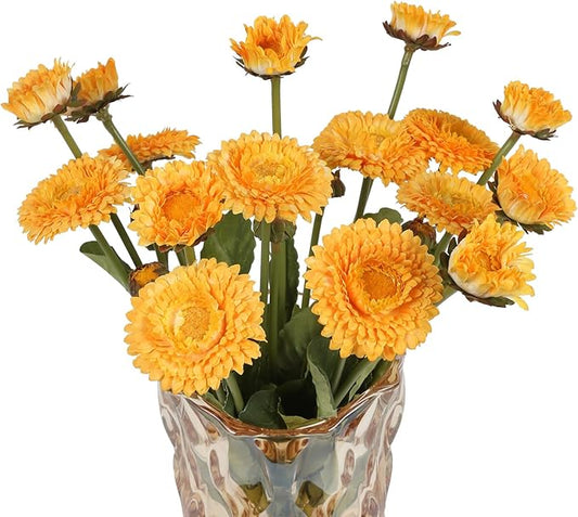 8pcs Yellow Artificial Daisies Silk Pot Marigold Flowers Realistic Faux Flowers for Vase Table Centerpiece Home Wedding Party Garden Decoration(Yellow)