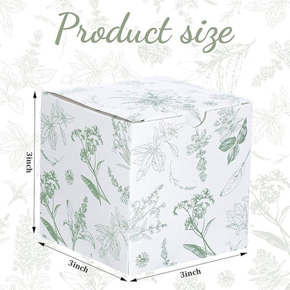 TecUnite 50 Pcs 3x3x3'' Green Floral Paper Gift Candy Boxes Chinoiserie Flower Paper Gift Box Small Green White Hydrangea Party Packaging Bag for Wedding Birthday Cardstock Shower Party Supply Decor