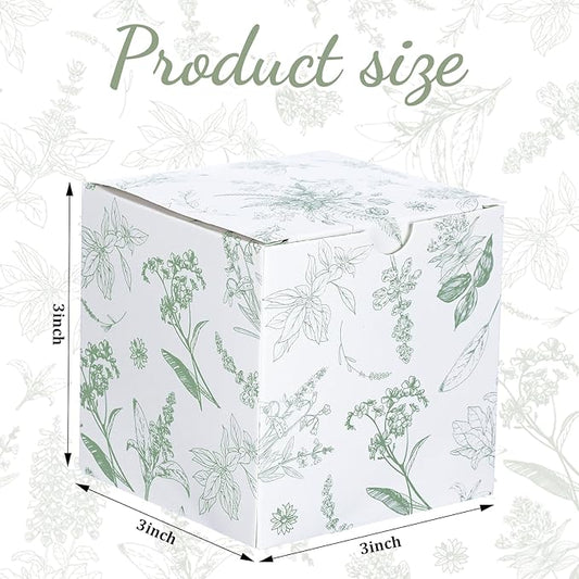 TecUnite 50 Pcs 3x3x3'' Green Floral Paper Gift Candy Boxes Chinoiserie Flower Paper Gift Box Small Green White Hydrangea Party Packaging Bag for Wedding Birthday Cardstock Shower Party Supply Decor