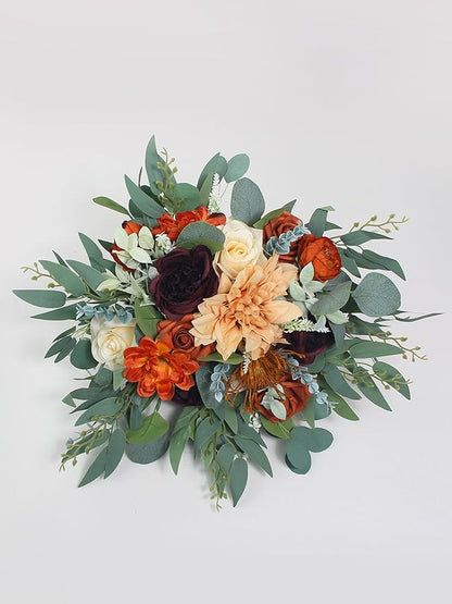 Rinlong Fall Wedding Bouquets for Bride Burnt Orange Bridal Bouquet for Wedding Terracotta Bouquets Boho Artificial Flowers