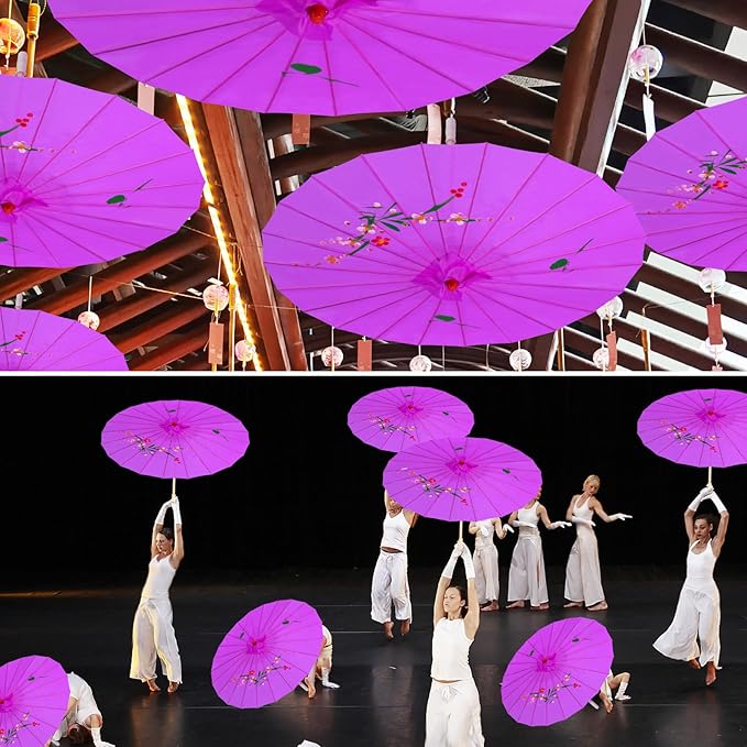 33" Purple Flower Silk Cloth Decoration Handmade Parasol Umbrella Chinese Japanese Asian DIY Art Dance Classical Umbrella for Wedding Parties Photography Costumes Cosplay (Purple)
