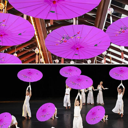 33" Purple Flower Silk Cloth Decoration Handmade Parasol Umbrella Chinese Japanese Asian DIY Art Dance Classical Umbrella for Wedding Parties Photography Costumes Cosplay (Purple)