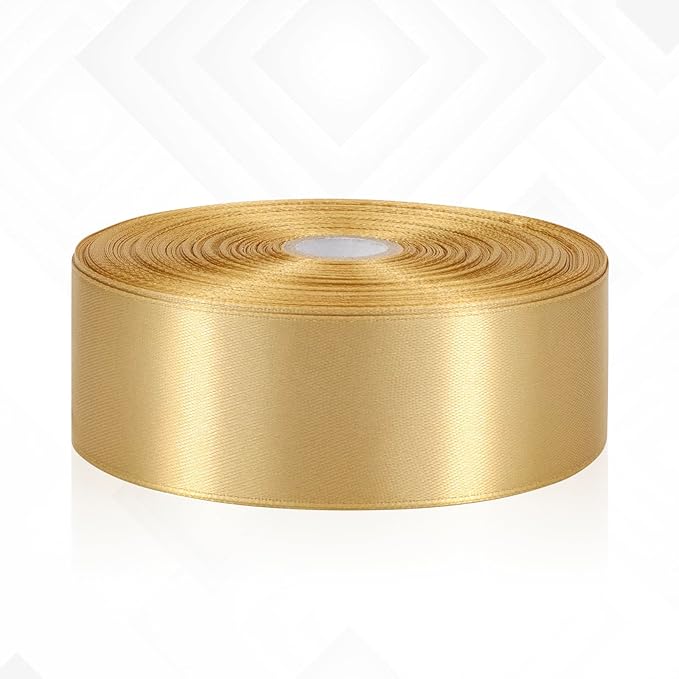 Champagne Gold Ribbon 1-1/2 Inch x 60 Yards, Champagne Gold Satin Ribbon for Crafts, Gift Wrapping, Flower Bouquet, Baby Shower, Birthday, Wedding and Festival Decor