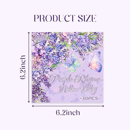 Floral Stickers Set,30 Sheets Purple Waterproof PET Clear Flower Stickers for Scrapbooking Journaling Bullet Journal Junk Journal Supplies